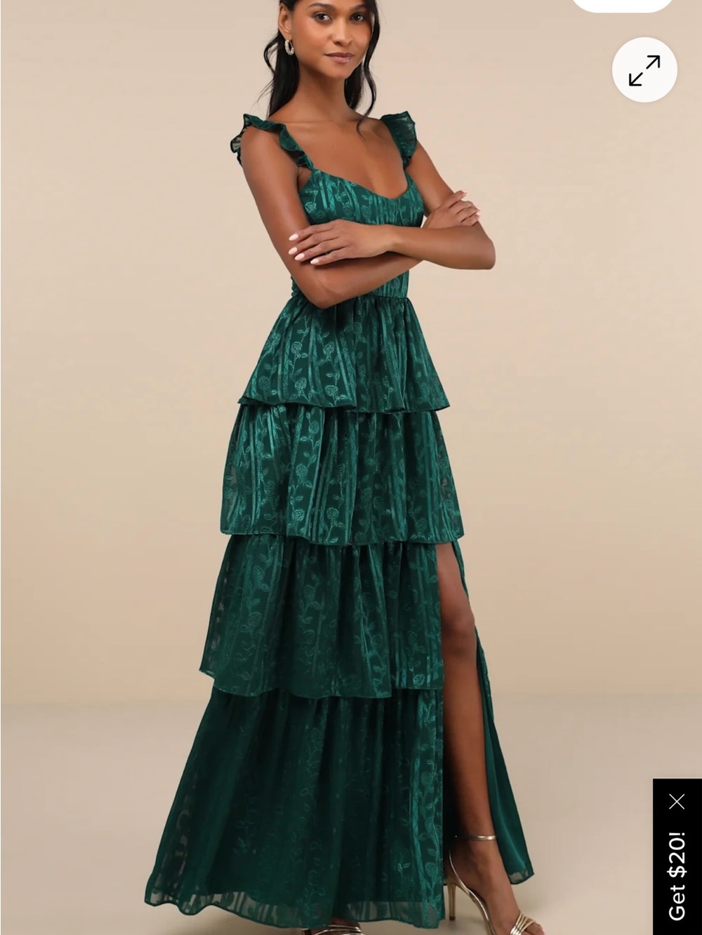 Lulu's Deep Emerald Tiered Ruffle Maxi Dress